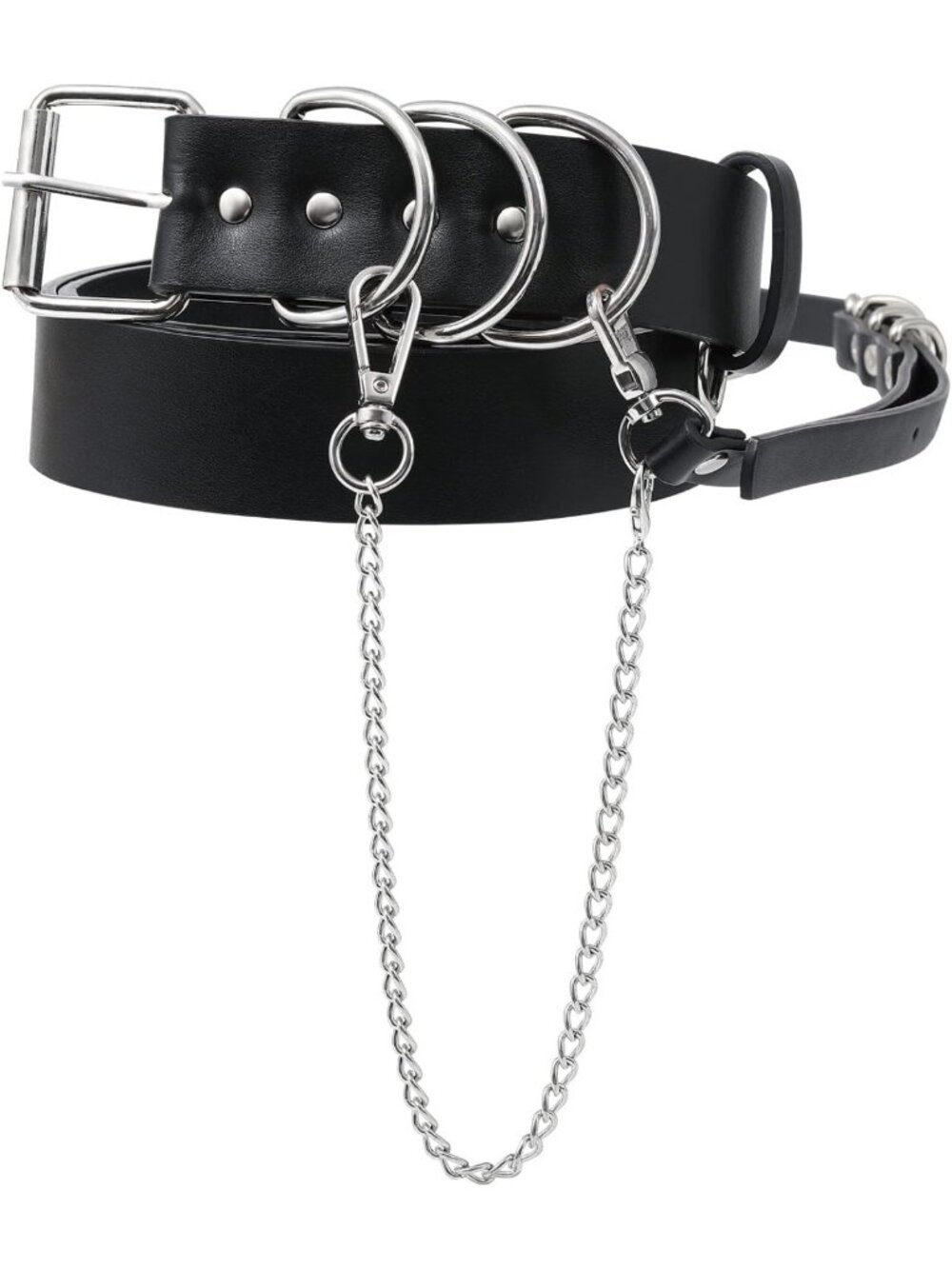 Stylish Black PU Leather Punk Waist Belt for Women - Adjustable with Gold